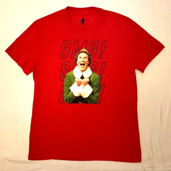 Men's Elf Movie "OMG! OMG! Santa! I Know Him!" Red T-shirt. Sz. Large. NWOT - Picture 1 of 4